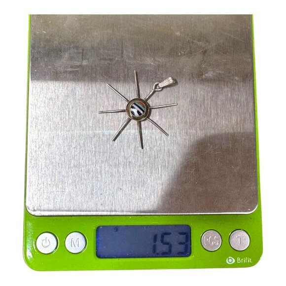 Vintage Zuni Inlay Sun Face Pendant Sterling Silver Native American Sunburst - Picture 5 of 5